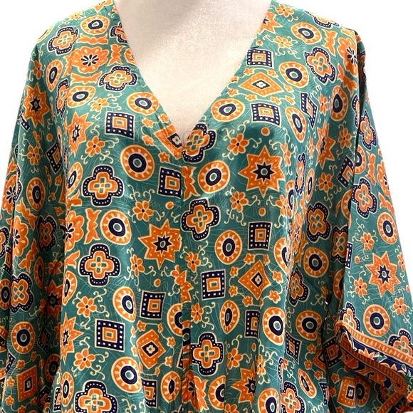 KARMA HIGHWAY M–XL Teal Boho Tie Front Blouse Festival Top - Picture 4 of 9